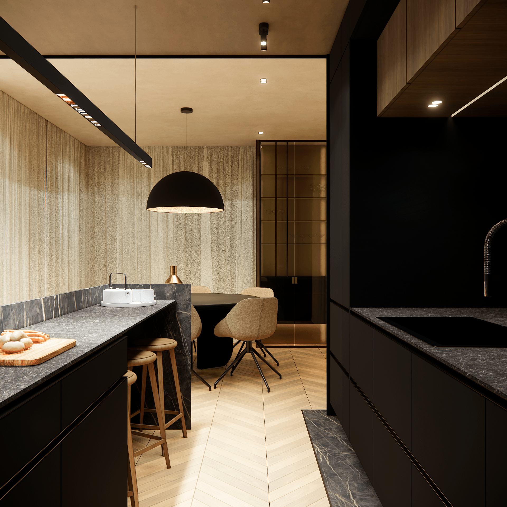 dom-w-lesie - Salon+kuchnia+jadalnia