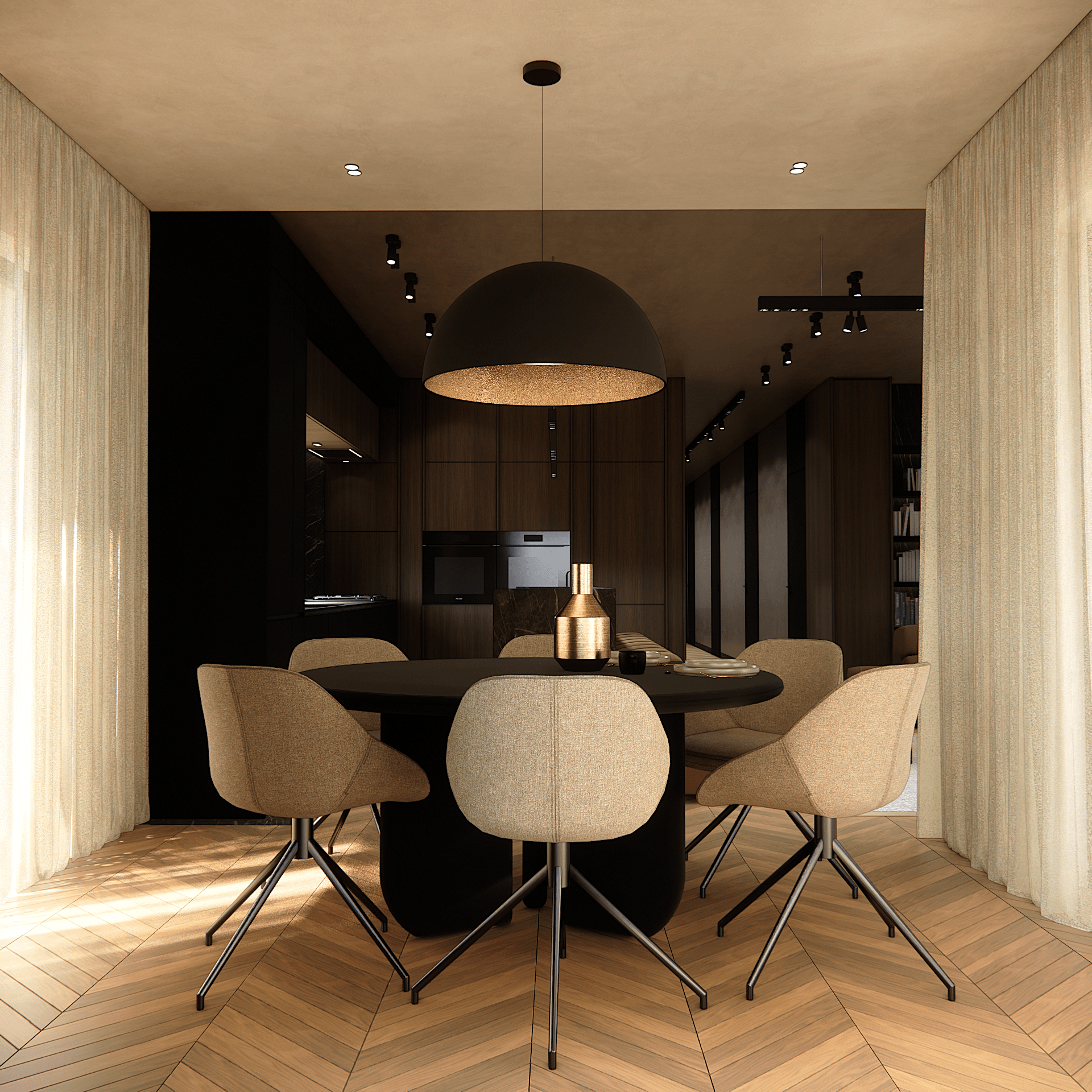 dom-w-lesie - Salon+kuchnia+jadalnia