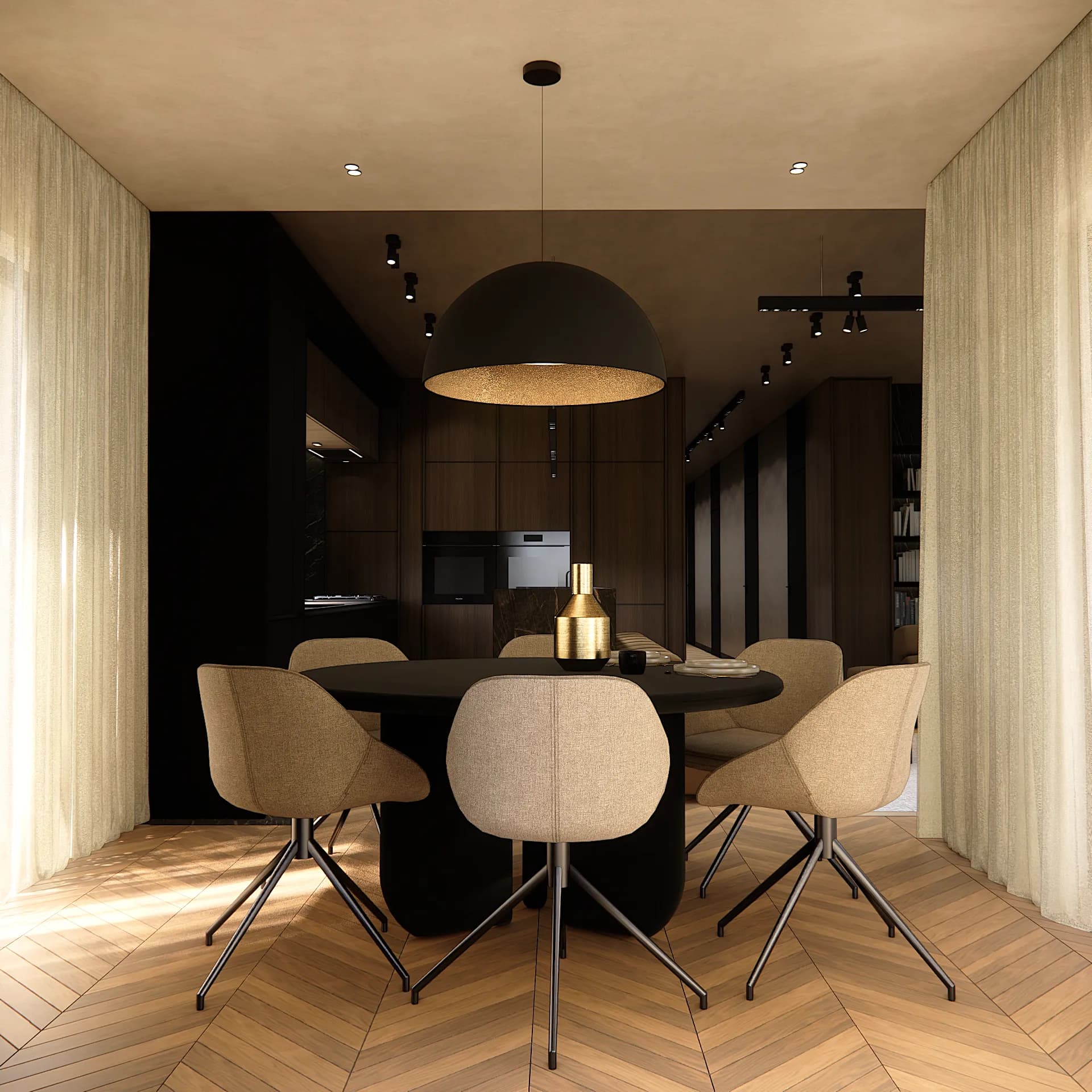 dom-w-lesie - Salon+kuchnia+jadalnia