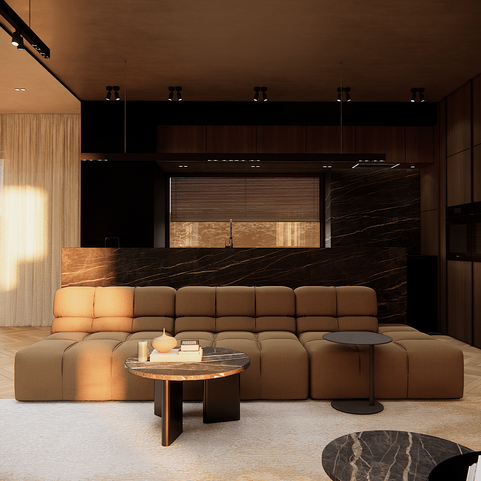 dom-w-lesie - Salon+kuchnia+jadalnia